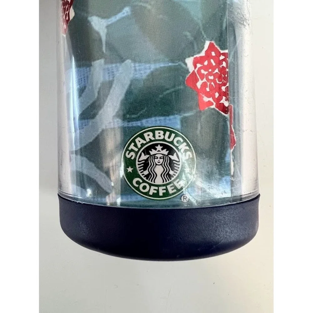 2007 Starbucks Blue‎ Metallic Floral Flower Butterfly 16 oz Tumbler